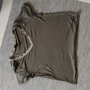 SHEIN lace neck tee olive green